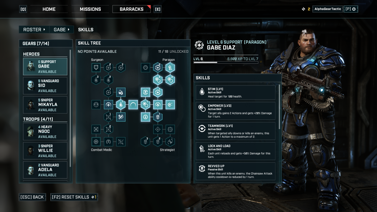 [26/03/2020] Jede der fünf Klasse von Gears Tactics verfügt über solch einen umfangreichen Skillbaum, in dem sich die Charaktere in vier verschiedene Richtungen entwickeln lassen.
