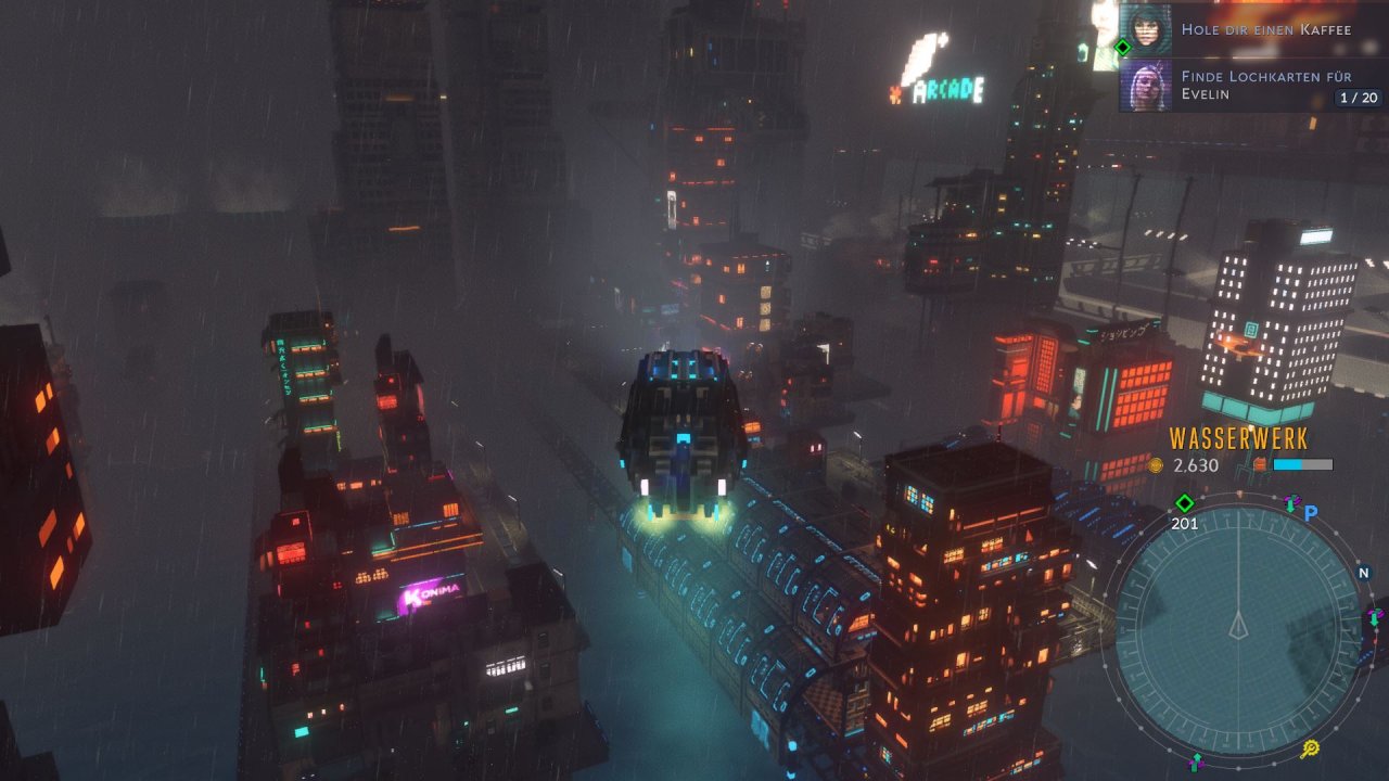 [30/04/2020] Das Fliegen mit dem HOVA-Car macht in der Cyberpunk-Stadt besonders viel Spaß.