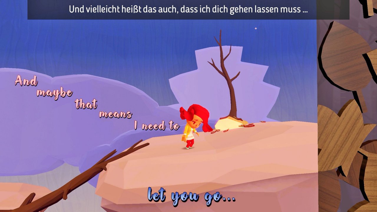 [12/05/2020] Die grafische Gestaltung der Gedanken der Darsteller ist nur auf Englisch schön in die Umgebung eingebunden. Der deutsche Text steht oben am Bildschirmrand.