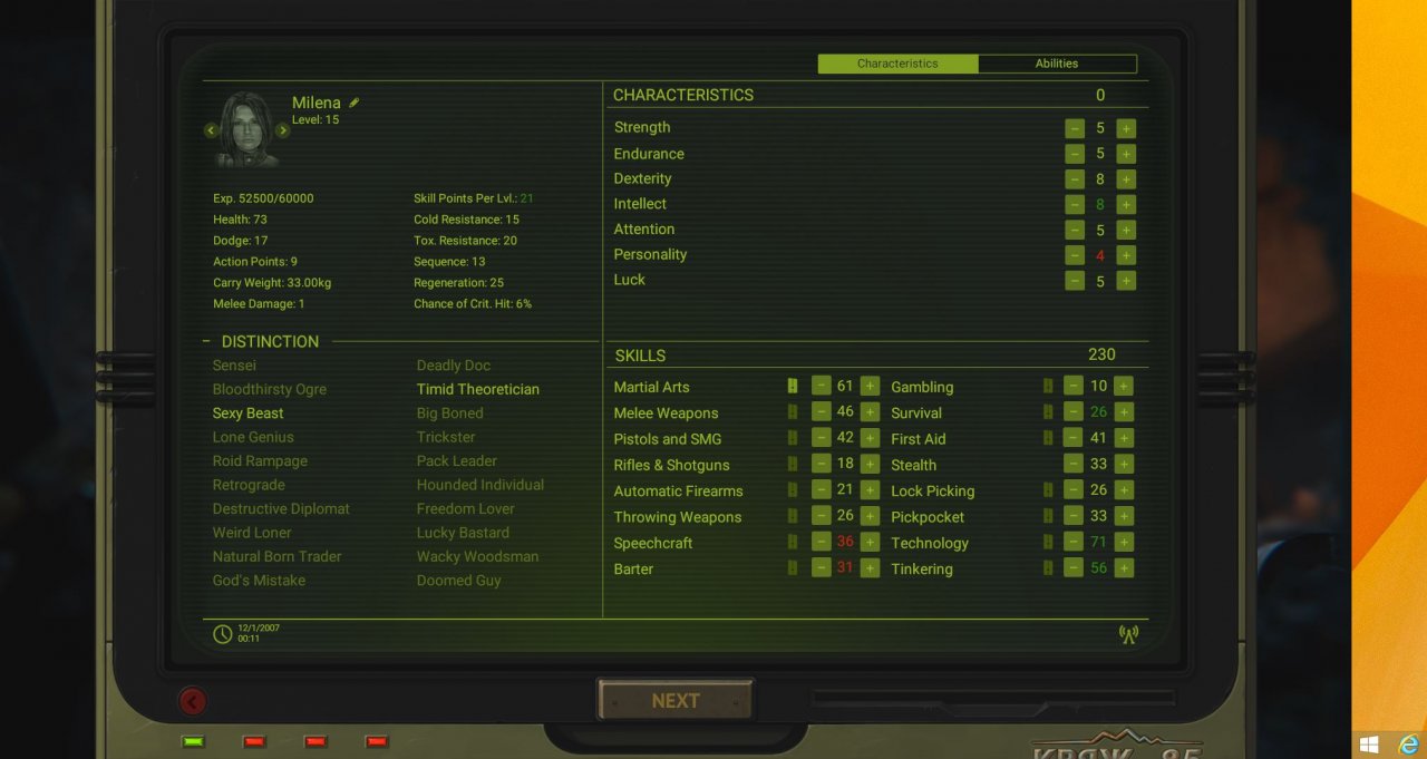 [15/05/2020] Der Charaktereditor bietet viele Individualisierungsmöglichkeiten, ohne zu unübersichtlich zu werden. Das Design erinnert stark an die Pip-Boys aus der Fallout-Reihe.