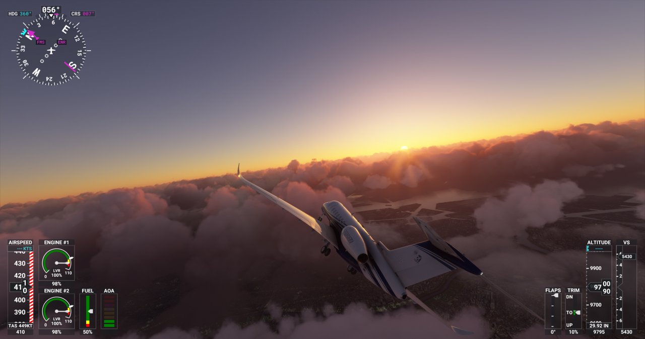 [19/08/2020] Schon hoch in den Wolken beeindruckt die Grafik des Microsoft Flight Simulators.