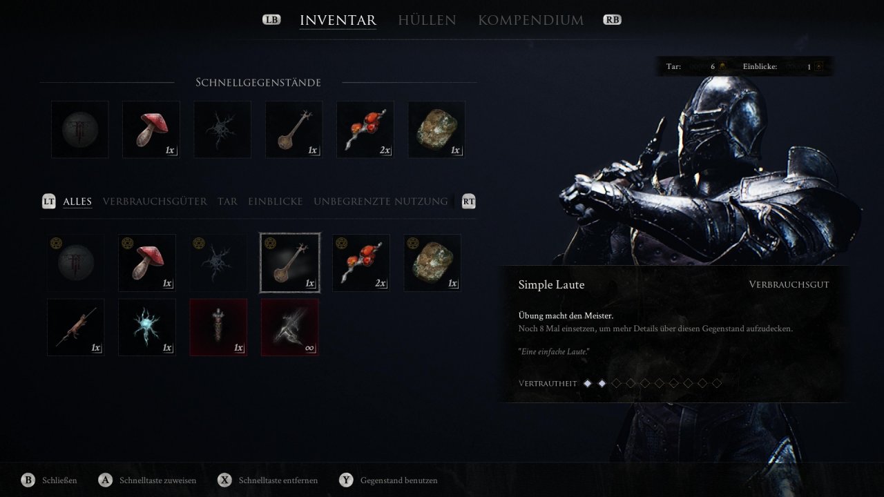 [24/08/2020] Im Inventar findet ihr Details zur Vertrautheit mit Items.