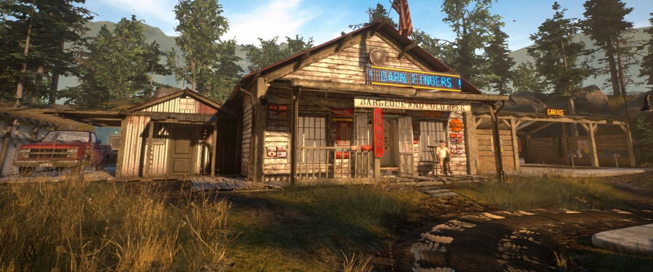 [11/09/2020] Das Trödelimperium in Barn Finders: Wir sehen (von links) Onkel Billys Pick-up, das kleine Wohnhaus, das Ladengebäude und einen Carport für Gebrauchtfahrzeuge. &nbsp;