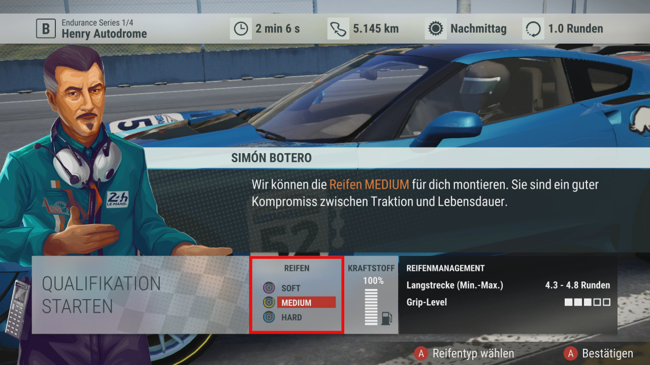 [10/09/2020] Vor dem Losfahren muss erstmal die Reifenhärte und Höhe der Tankbefüllung bestimmt werden. Dabei gibt uns das Spiel Hinweise, denen nicht immer blind vertraut werden sollte.