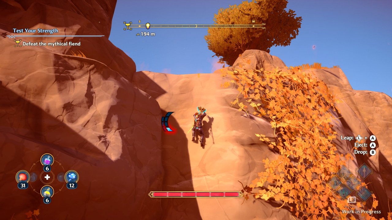 [10/09/2020] Klettern funktioniert in Immortals: Fenyx Rising wie in Breath of the Wild: Beim Kraxeln verliert ihr Ausdauer, ist diese leer, fallt ihr herunter.