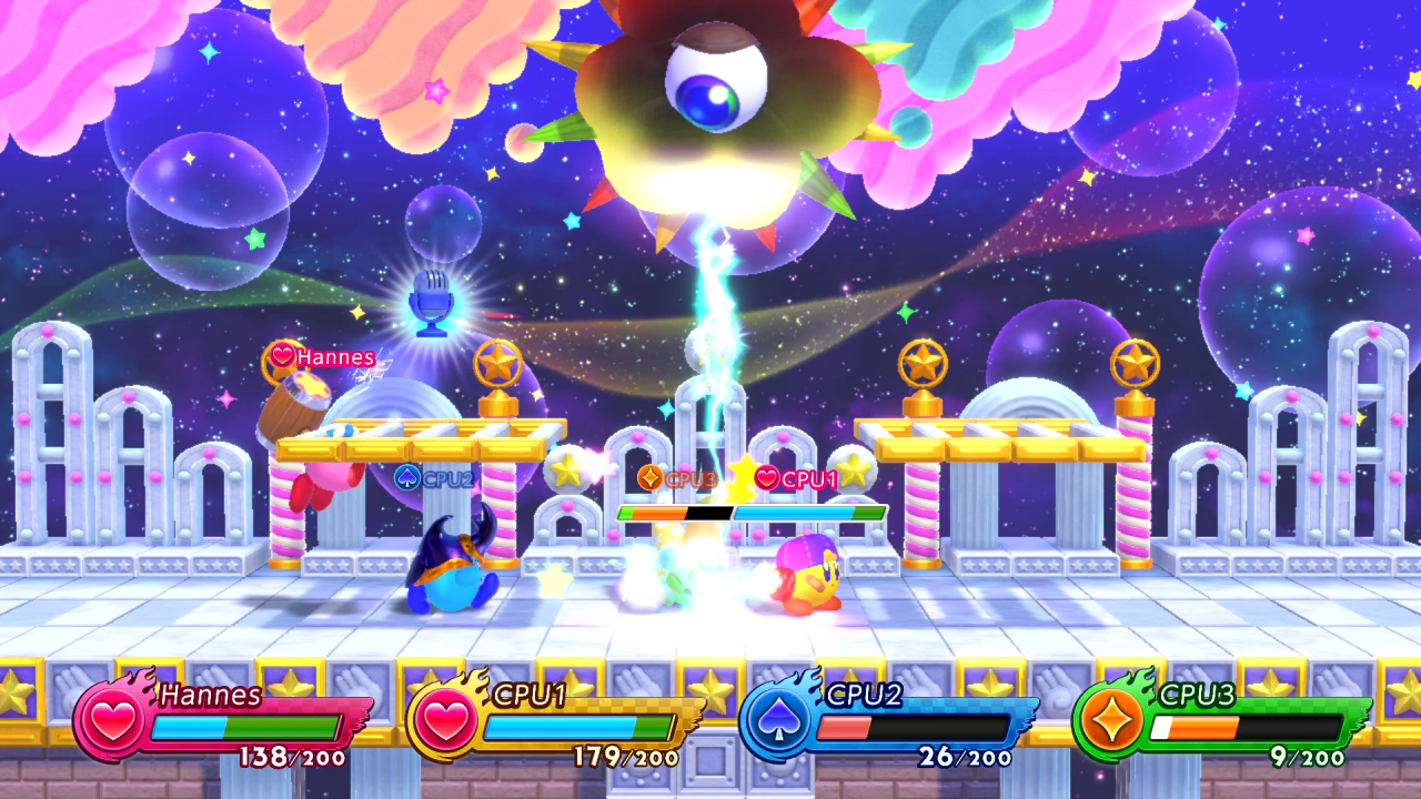Die Stages in Kirby Fighters 2 unterscheiden sich vor allem optisch voneinander und bieten individuelle Gimmicks, sind aber allesamt recht simpel aufgebaut.
