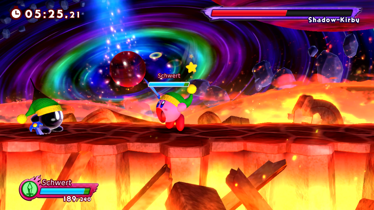 Kirby und Schatten-Kirby? Das erinnert uns doch sehr an eine bekannte Szene einer berühmten Nintendo-Figur, die ebenfalls eine grüne Mütze trägt!