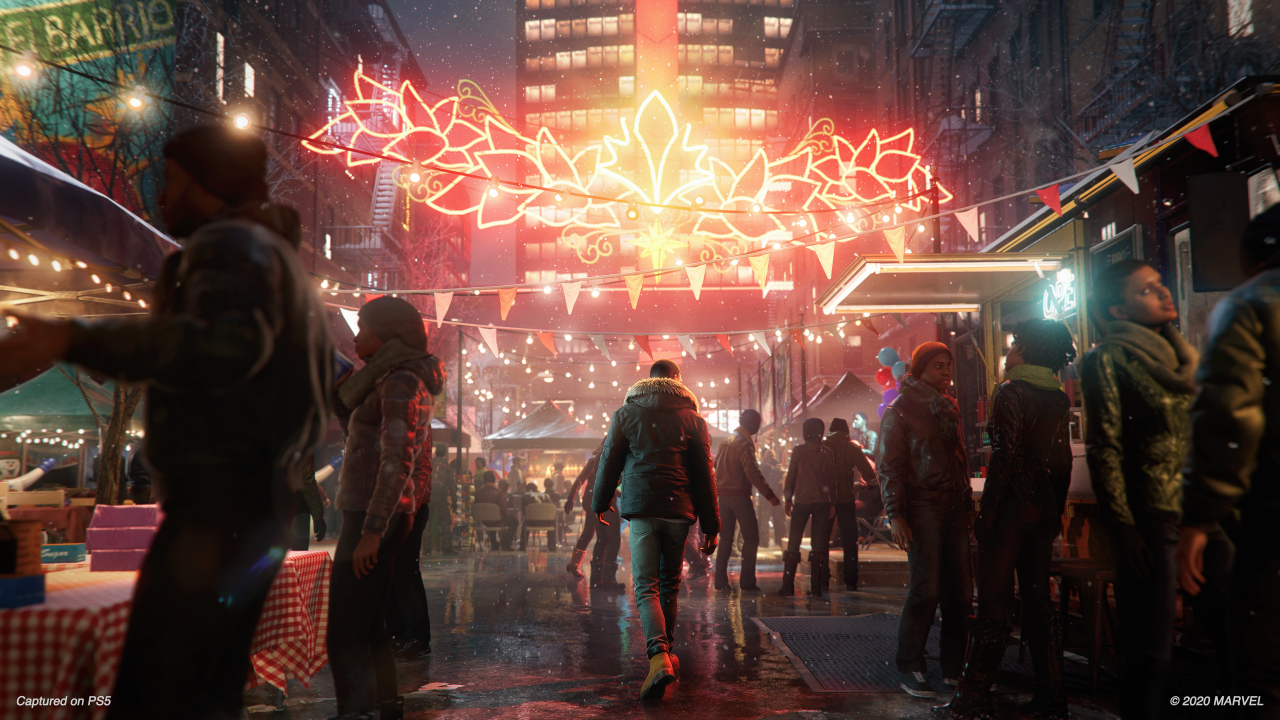 [13/10/2020] Spider-Man: Miles Morales holt als Launch-Titel natürlich noch nicht alles aus der neuen Hardware heraus, doch an manchen Stellen lässt sich gut erahnen, zu was die PS5 grafisch fähig ist. Spiegelungen, Beleuchtung und Partikeleffekte sind wunderschön