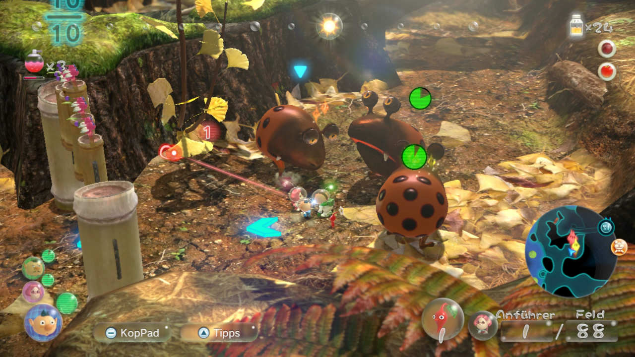 [28/10/2020] Das ist knifflig: Die großen Käfer verspeisen im Handumdrehen große Horden Pikmin. Greift am besten an, wenn die Monster schlafen, und seid präzise beim Werfen eurer Pikmin.