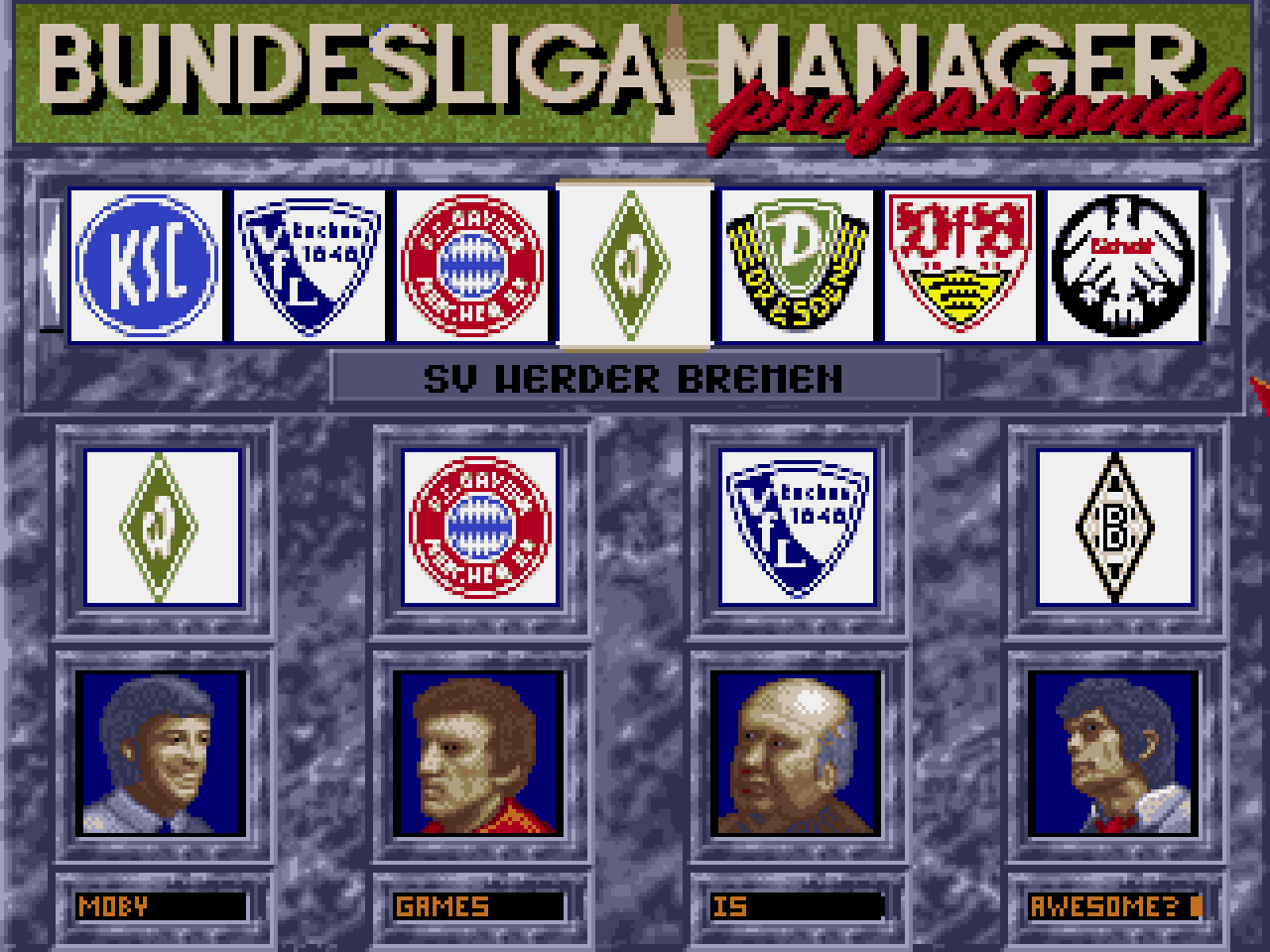 [02/10/2020] Im Auswahlbildschirm legt ihr die Spieleranzahl und auch das „Aussehen“ eures Trainers fest. Der Kollege links erinnert stark an einen jungen Erich Ribbeck, der rechts doch eher an Moe Szyslak aus The Simpsons. &nbsp;
