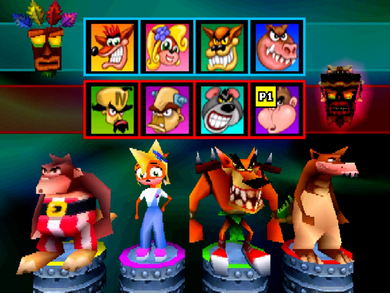 [04/12/2020] Da Aku Aku nur Crash und Coco ins Rennen schicken kann, schließen sich in Crash Bash auch Tiny Tiger und Dingodile der guten Seite an.