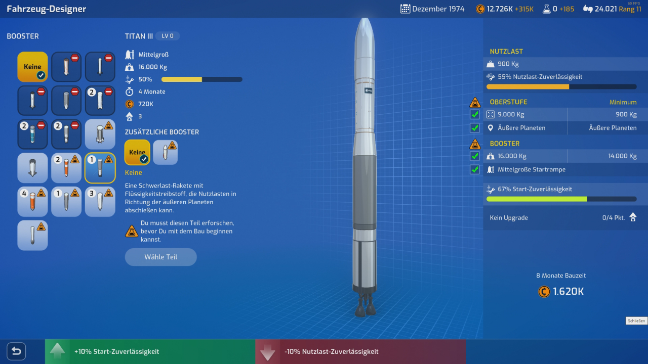 [11/12/2020] In Mars Horizon werden die Raketen sehr simpel aus Oberstufe und Booster zusammengebaut. Eine Herausforderung sucht man hier vergeblich.
