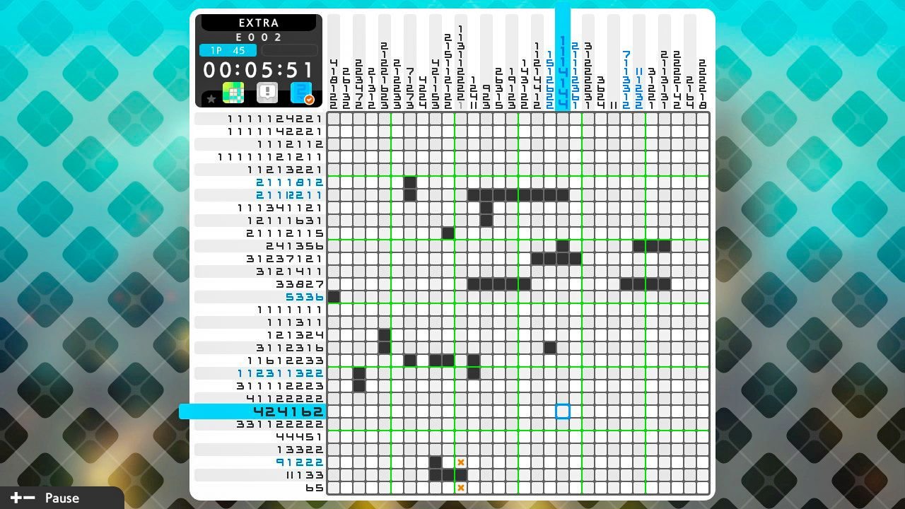 [08/01/2021] Spannend wird’s bei den richtig großen Picross-Rätseln, vor allem, wenn man ohne Hilfsoptionen spielt. Bloß keinen Fehler machen!
