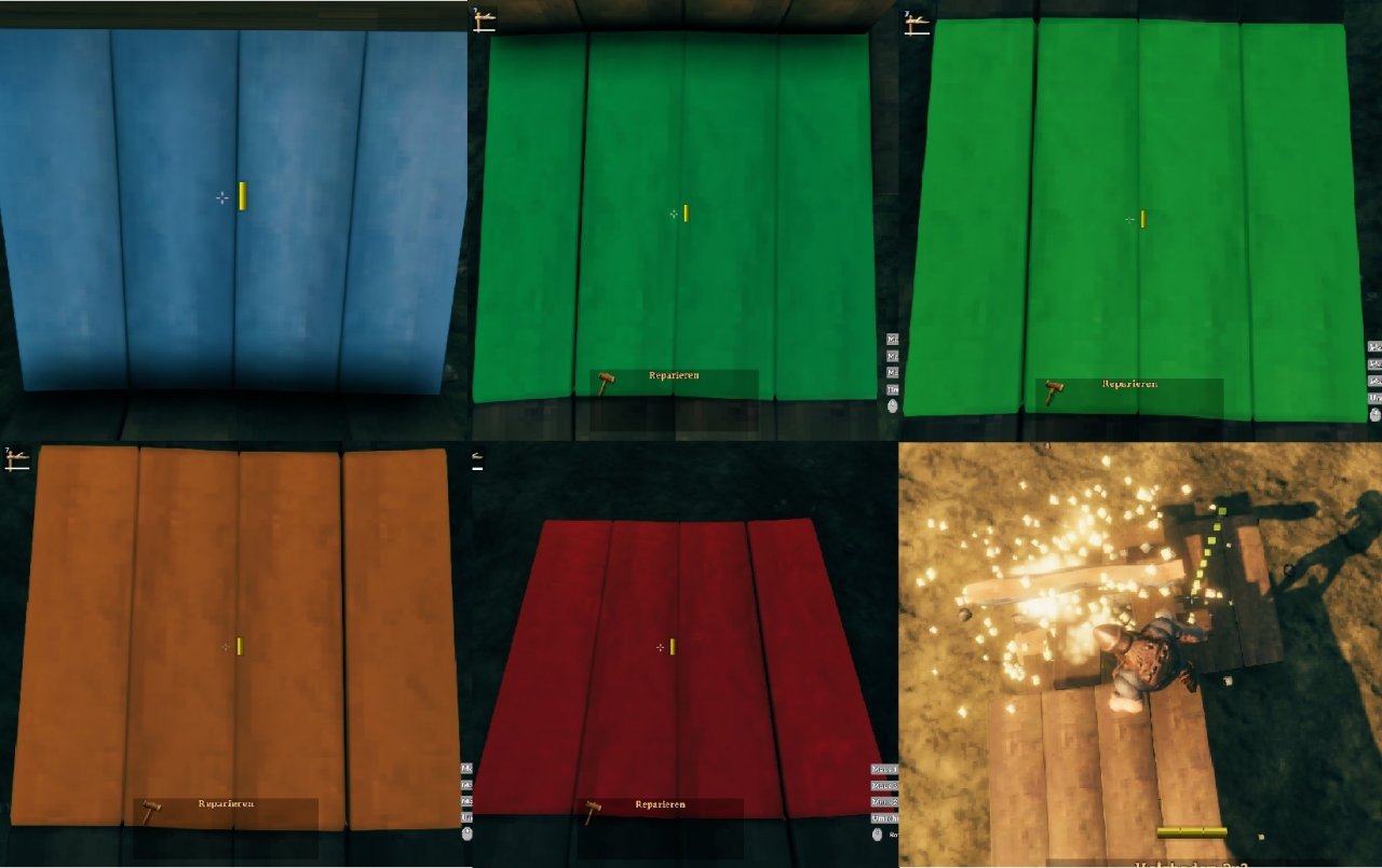 [17/02/2021] Hier seht ihr die Farbcodierung des Spiel, von oben links bis unten rechts: Blau bedeutet, dass es sich um ein Fundament handelt. Grüntöne sind als tragende Bauteile geeignet, während die Rottöne unbedingt gestützt werden müssen. Wer trotzdem weiterbaut, erhält lediglich lose Bretter.