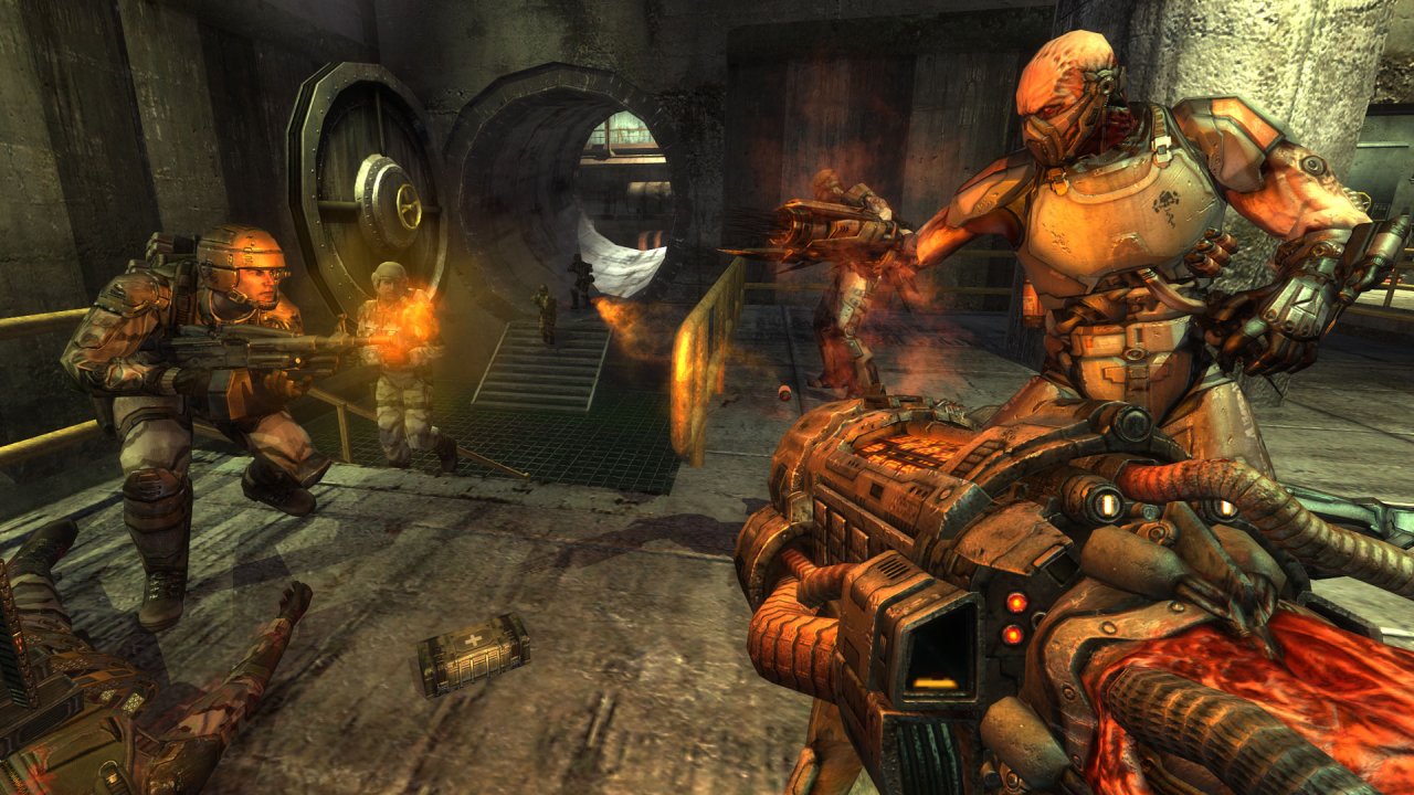 [18/02/2021] Carmacks id Tech 4 Engine wird ebenfalls lizenziert und treibt unter anderem Quake 4 (2005) und Wolfenstein (2009) von Raven Software, Prey (2006) von den Human Head Studios sowie Enemy Territory: Quake Wars (2007, hier im Bild) und Brink (2011) von Splash Damage an. Prey 2 von Human Head und SiN 2 von Ritual Entertainment schaffen es nicht zur Marktreife.