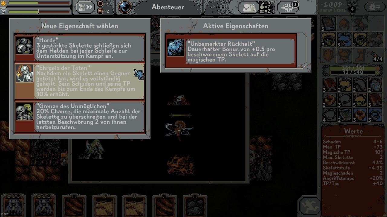 [09/03/2021] Nach einem Levelaufstieg suchen wir uns eine von drei wertvollen Eigenschaften aus.