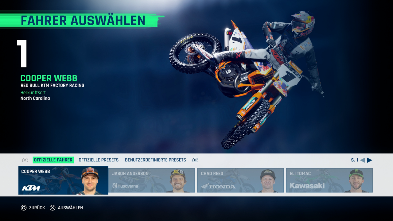 [16/03/2021] Auch Star-Fahrer wie Cooper Webb und Ken Roczen lassen sich für Meisterschaften und Events auswählen.&nbsp;