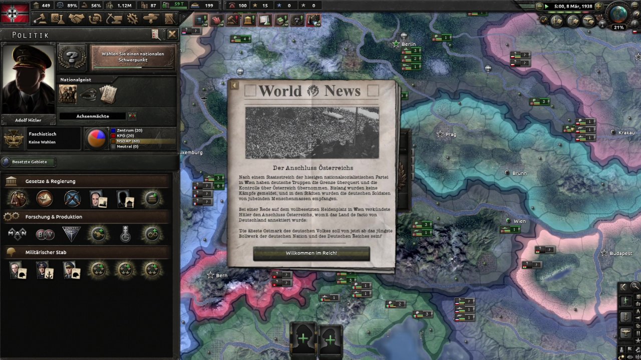 [28/04/2021] In Hearts of Iron 4 bestimmt ihr selbst, zu welchem Zeitpunkt besondere Ereignisse wie der Anschluss Österreichs eintritt. &nbsp;