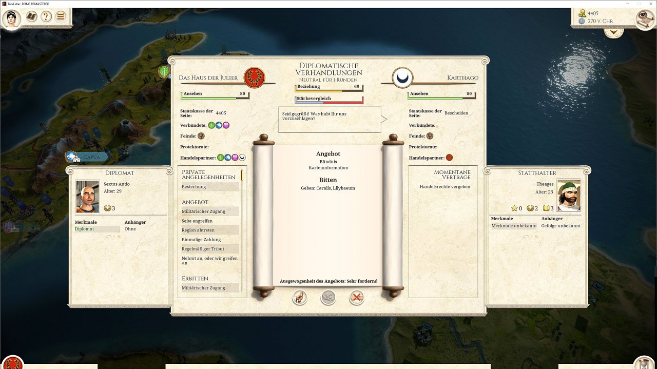[07/05/2021] Manchmal ist das Wort doch hilfreicher als das Schwert: Der Diplomatie kommt in Total War: Rome Remastered erheblich mehr Bedeutung zu.
