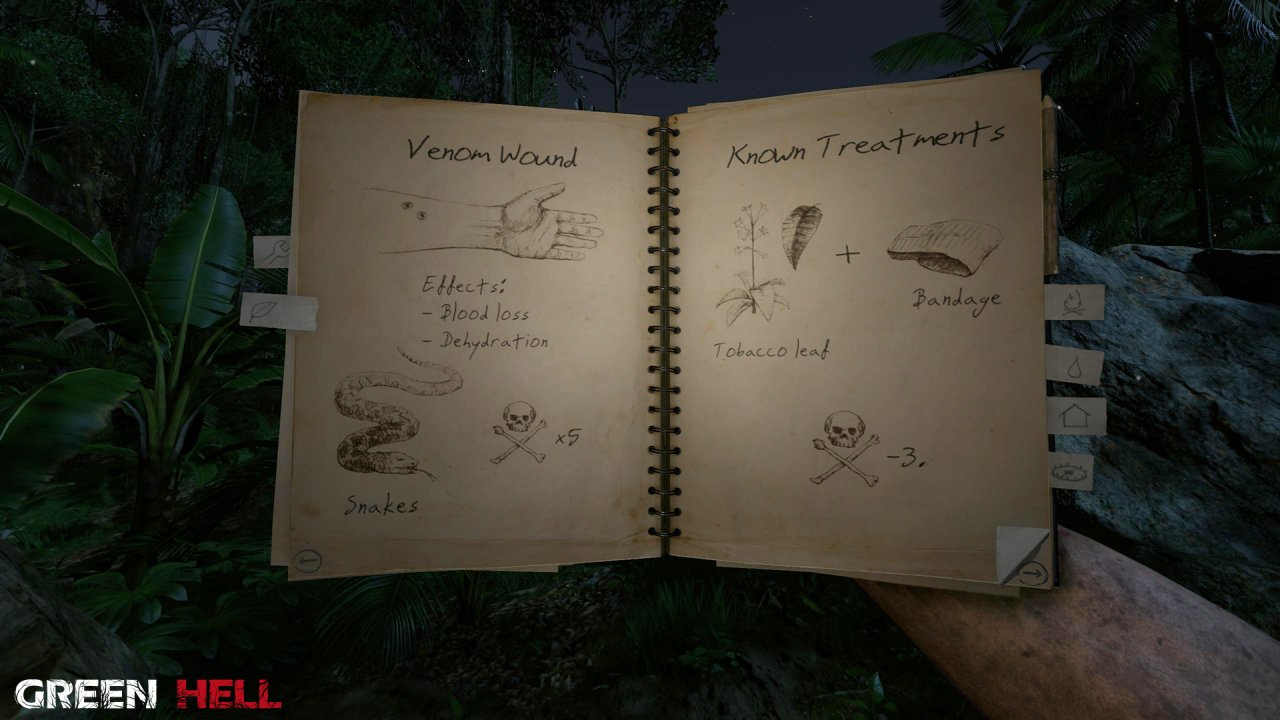 [15/06/2021] Im Notizbuch findet ihr viele Hinweise zu Tieren, Verletzungen, Crafting-Möglichkeiten und mehr.