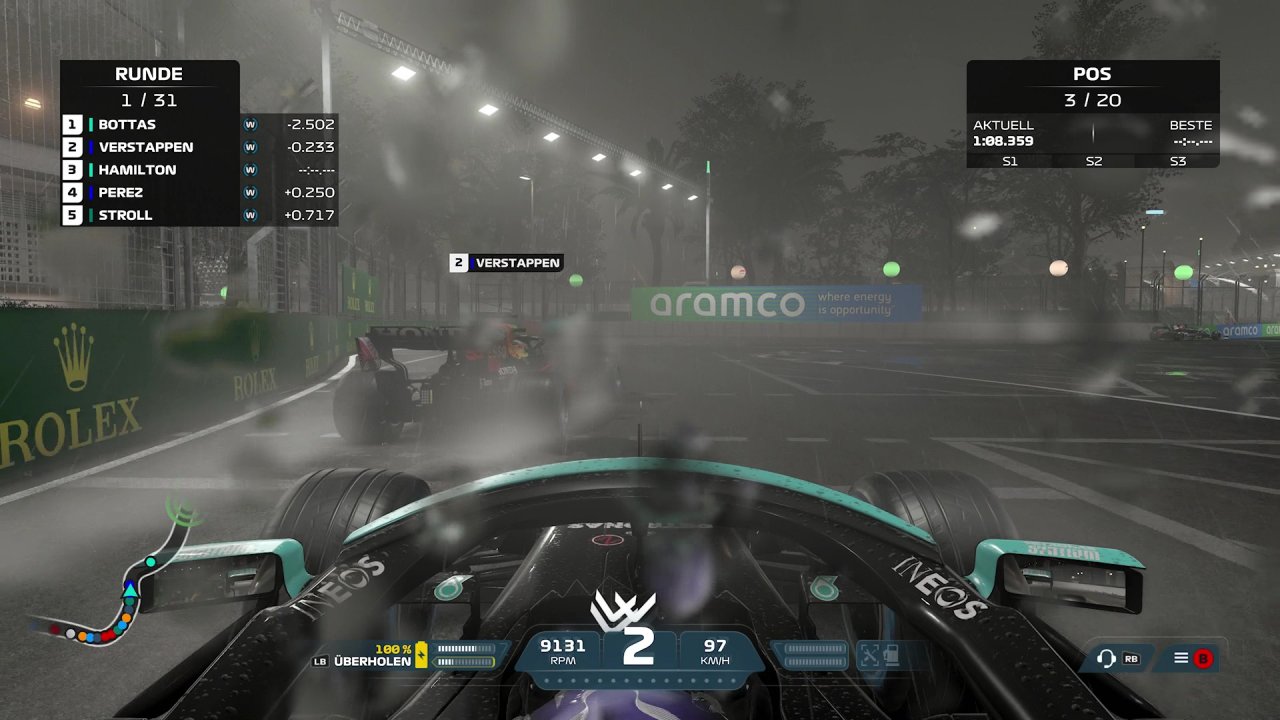 [12/07/2021] Romantisch schön: F1 2021 macht technisch eine einwandfreie Figur - besonders bei Regen- oder Nachtrennen. Nachts bei Regen fahren ist dann natürlich doppelt schön.