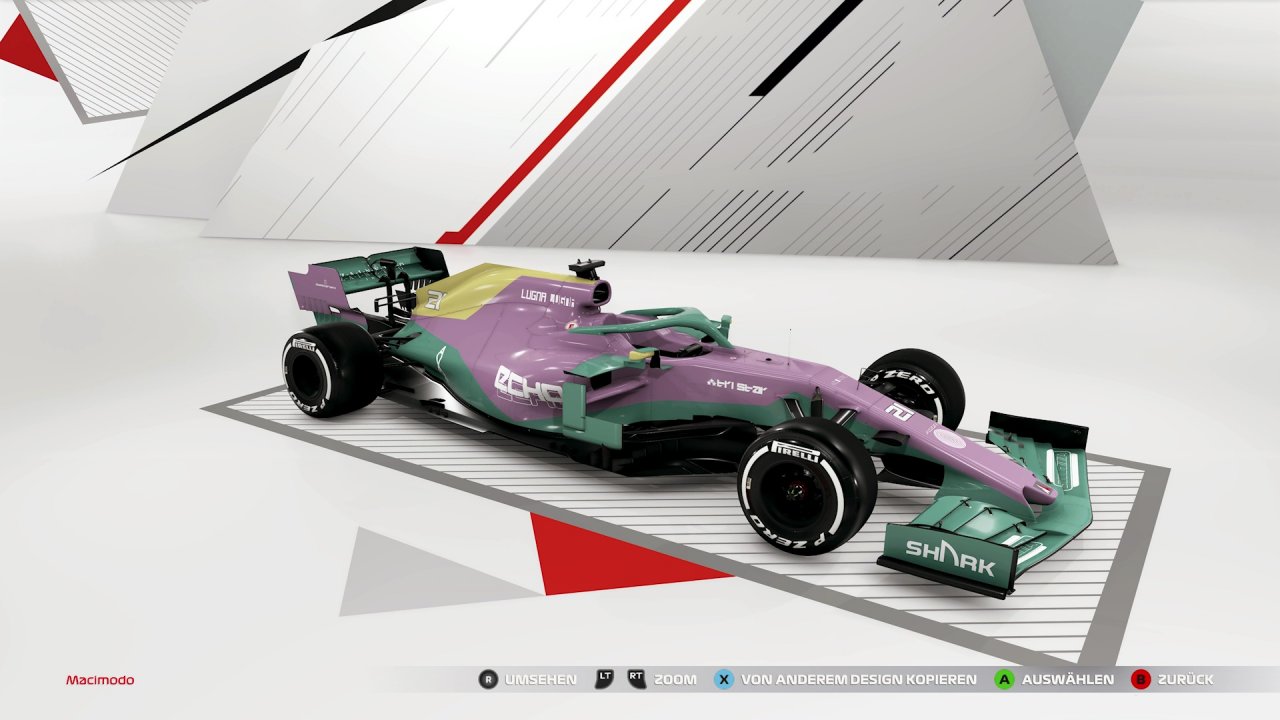 [12/07/2021] Überschaubare visuelle Möglichkeiten: Man kann zwar durchaus einen schönen F1-Wagen designen, visuell austoben kann man sich aber leider nicht.