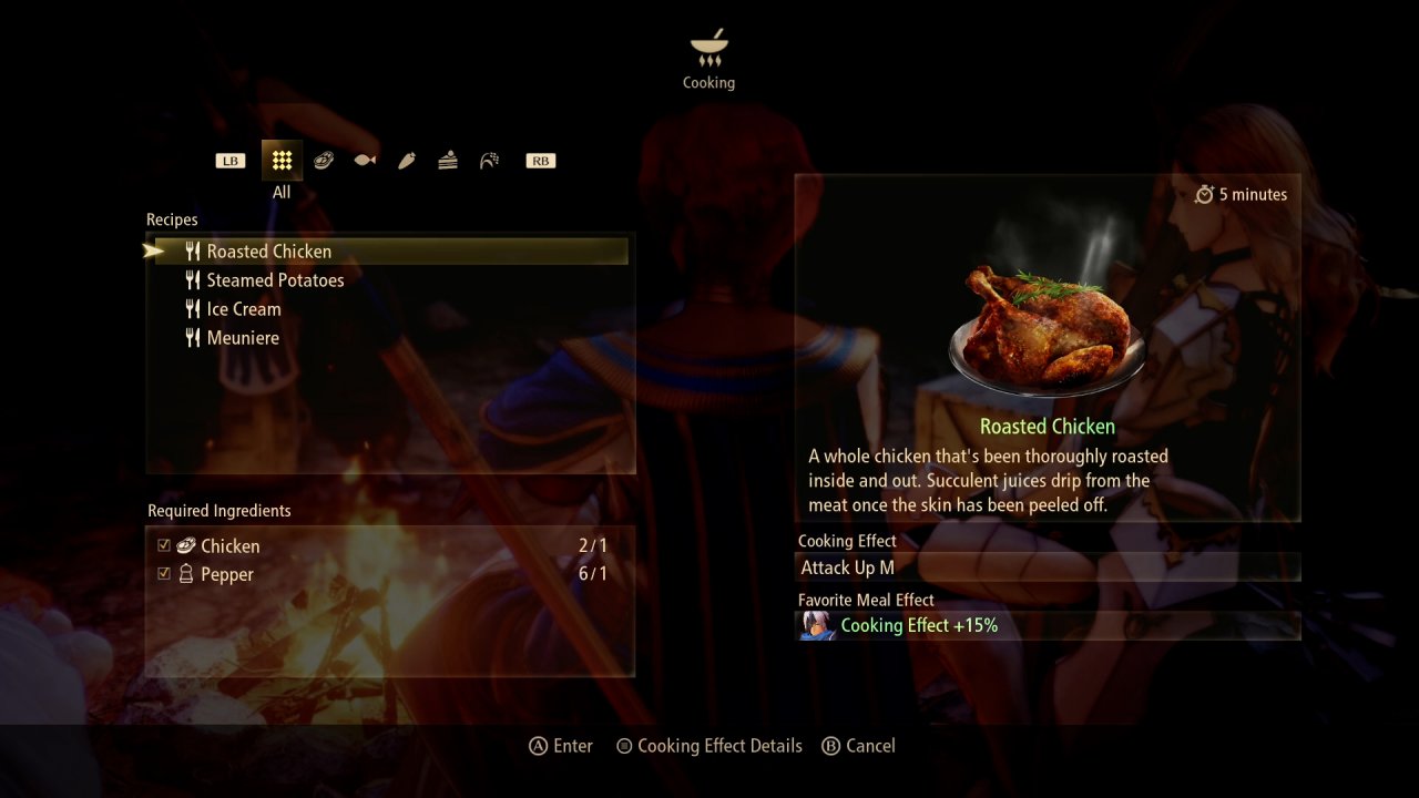 [10/08/2021] FF15 lässt grüßen: Campen und Kochen dürft ihr in Tales of Arise auch. Die Gerichte verleihen euch temporäre Buffs.