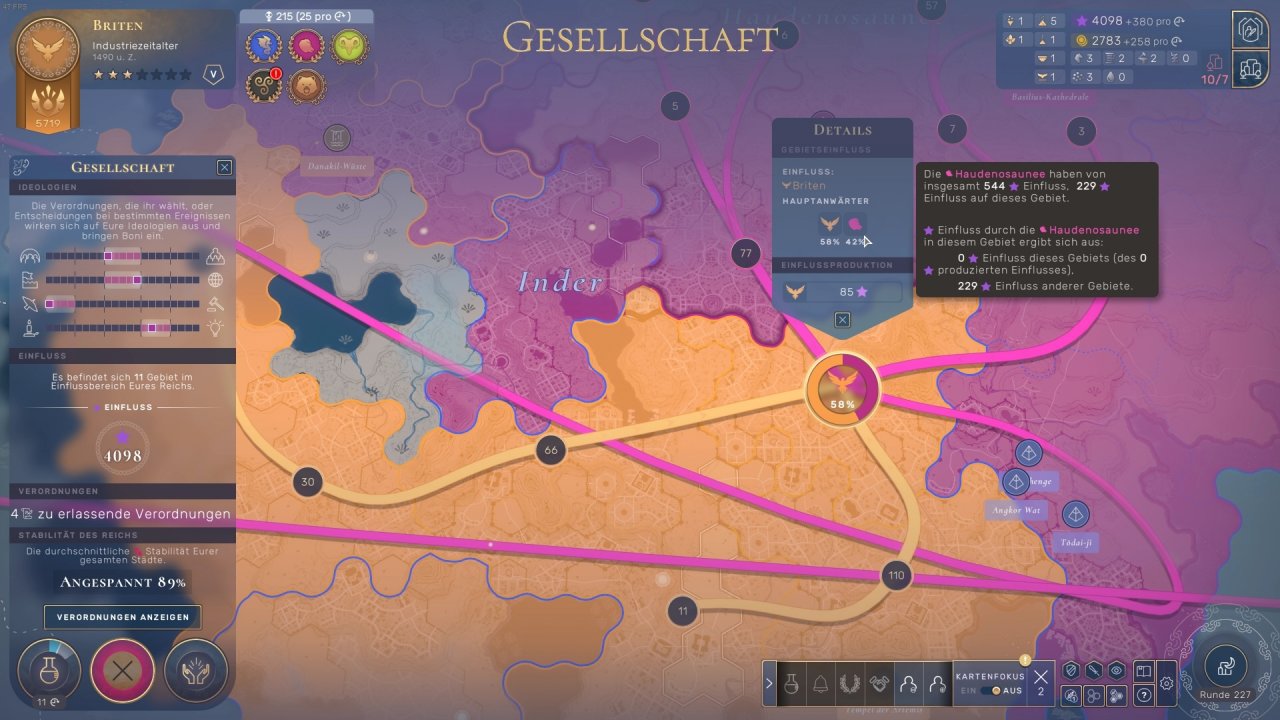 [16/08/2021] Bringen wir andere Gebiete in unseren Einflussbereich, besteht die Chance auf einen Forschungsbonus. Einfluss ist auch bei Kriegserklärungen hilfreich.