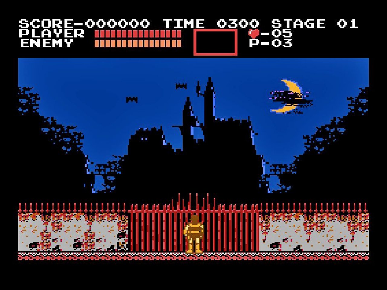 [11/08/2021] Zum Vergleich der erste Bildschirm, den wir im NES-Originalspiel sehen. Das Schloss ist auch hier schon sehr gelungen, nur Simon ist etwas... einfarbig.