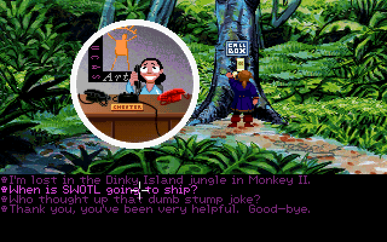 [27/10/2021] Mal kurz die LucasArts-Hotline anrufen: Das Designtrio bestehend aus Ron Gilbert, Tim Schafer und Dave Grossman ließ es sich auch in Monkey Island 2: LeChuck’s Revenge nicht nehmen, augenzwinkernde Easter Eggs einzubauen.