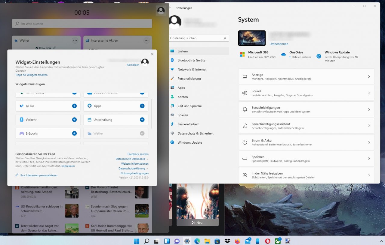 [08/10/2021] Windows 11 -&nbsp; Die Widget Einstellungen und Systemoptionen