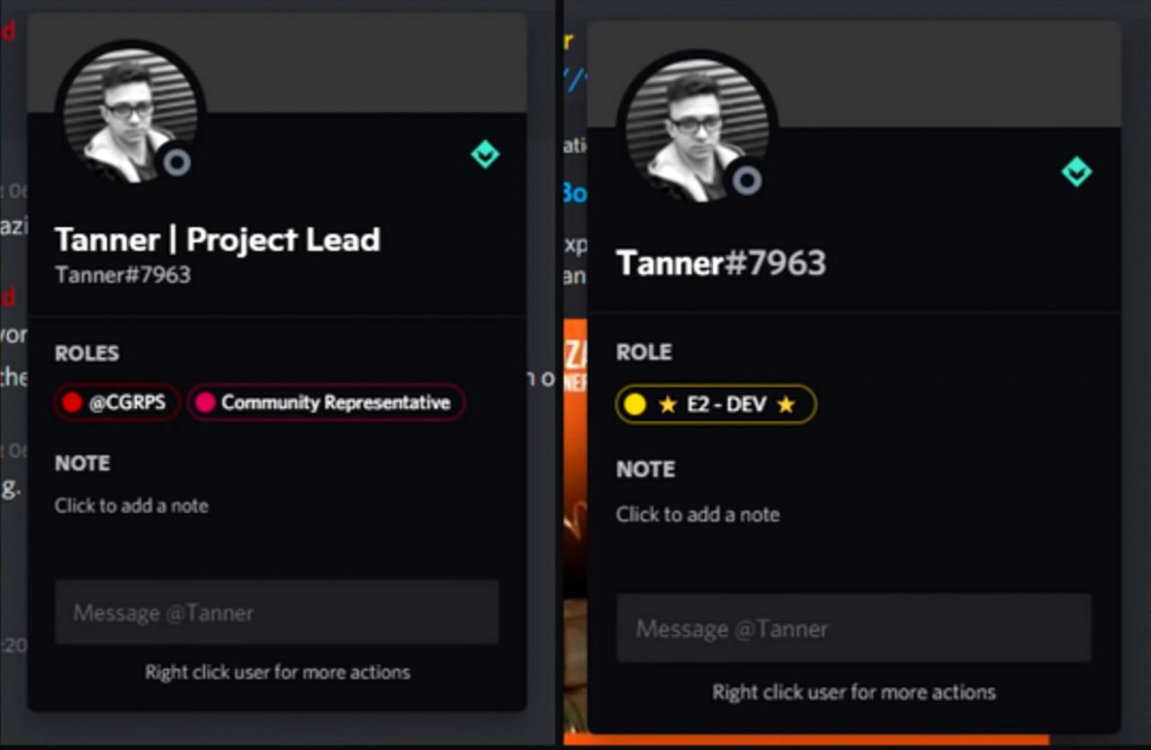 [12/11/2021] Gleiches Profil, gleicher Entwickler: Tanner wechselte von seinem Posten bei CGRPS auf direktem Wege zu Earth 2, wie man am Discord-Bild erkennt.