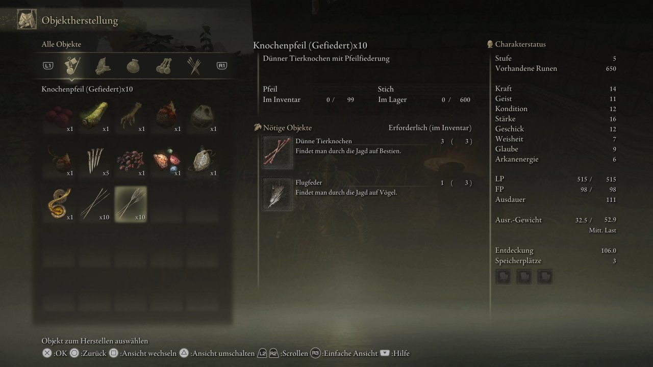 [10/11/2021] Überall in Limgrave findet ihr Materialien, die ihr im Crafting-Menü etwa zu Hilfsitems und Pfeilen verarbeiten könnt. Nett: Ihr könnt das Gemüse auch vom Pferd aus pflücken!