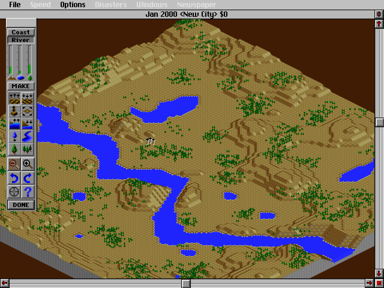 [10/12/2021] 13_Sim City-2000-dos-screenshot-terrain-editor.png (Quelle: Moby Games) Während man in Teil eins nur auf flachem Terrain baut, sorgen Höhenunterschiede in Sim City 2000 für ganz neue Herausforderungen.