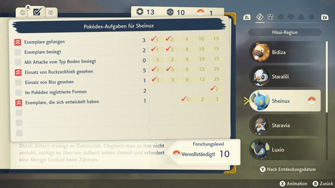 [25/01/2022] Um den Pokédex zu füllen, reicht es nicht länger, die Pokémon zu fangen. Die Vervollständigung eines Eintrags benötigt insgesamt zehn Punkte, welche Aufgaben ihr dafür erledigt, ist euch überlassen.