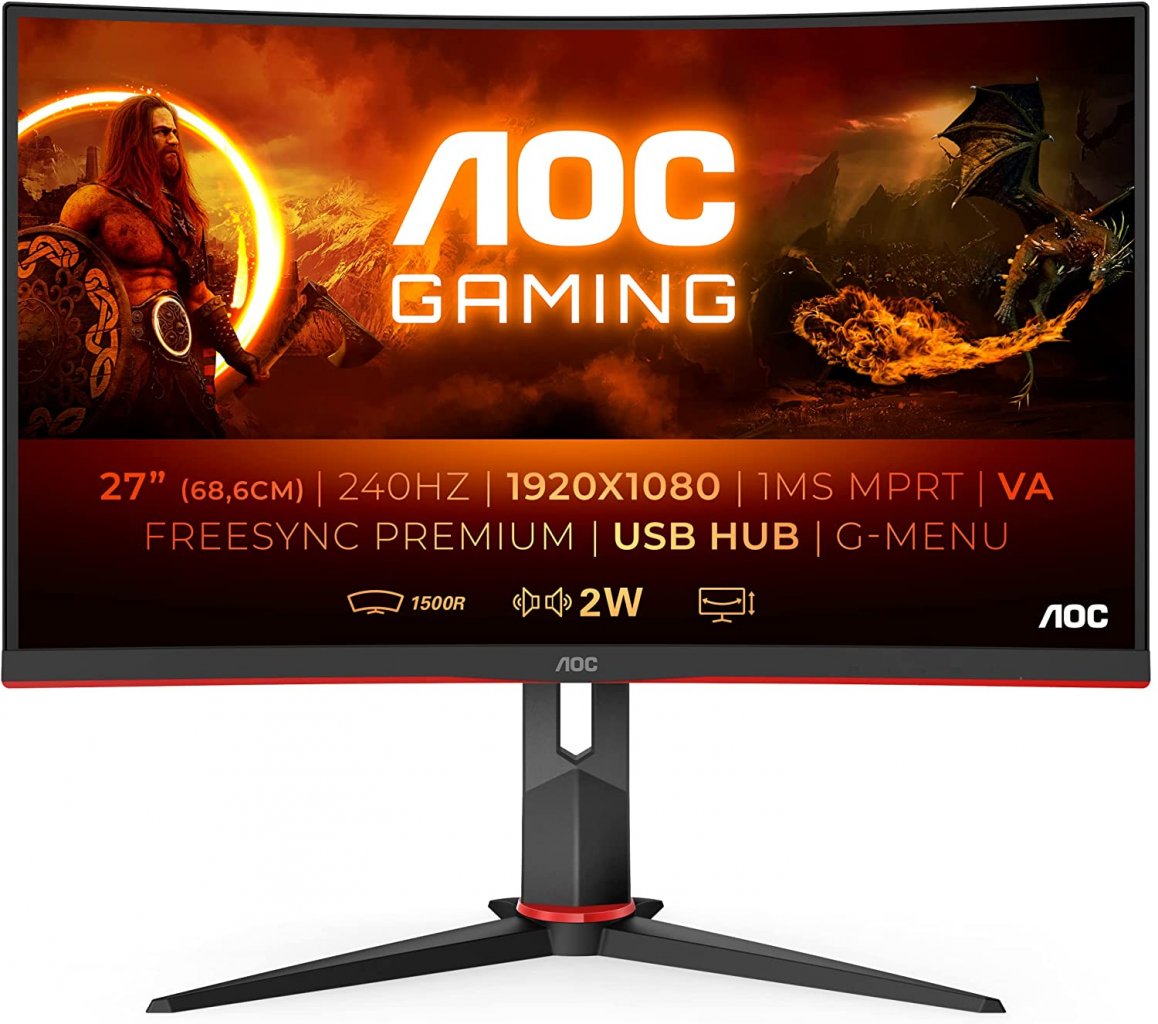 [02/02/2022] Top-Alternative zum Samsung Odyssey: AOC Curved Gaming-Monitor mit 27 Zoll, Full HD-Auflösung, 0,5 ms Reaktionszeit und 240 Hz.