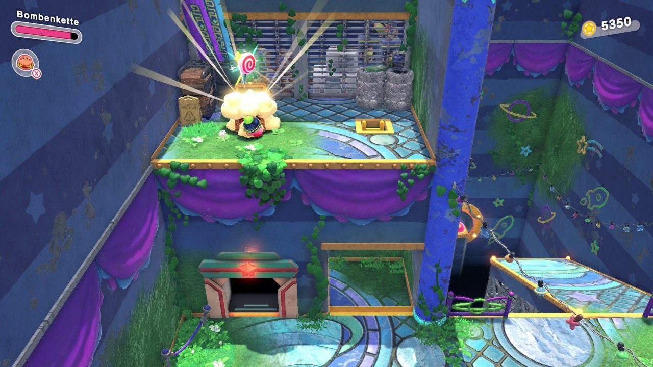 [25/03/2022] Kirby und das vergessene Land: Rennpisten-Raserei: Besiege Schwert-Grobian mithilfe eines Superkraft-Lollis.