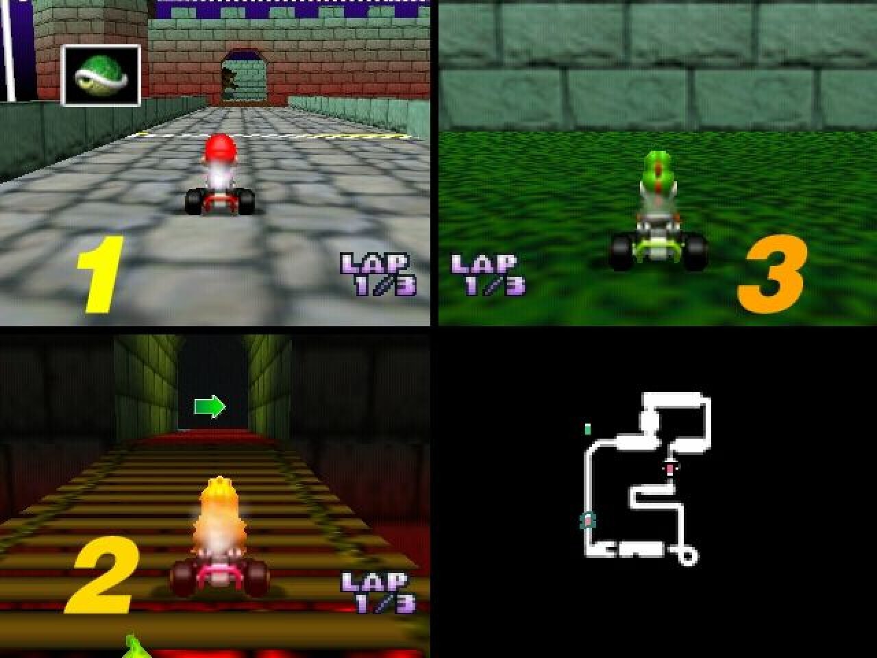 [18/03/2022] Im Drei-Spieler-Splitscreen wird es schon unübersichtlicher: Die einzelnen Bereiche sind stark eingeschränkt, und speziell auf kleinen Fernsehern war die Orientierung auf den Kursen alles andere als leicht. &nbsp;