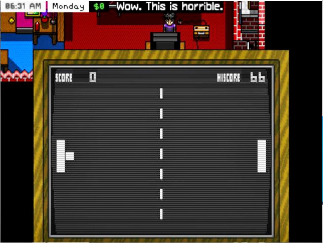 [08/04/2022] Das zweite Minispiel im Spiel ist Pong – Yuus Vater liebt den Titel, kam aber nie über den Score von 66 hinaus. Wir übertreffen den Wert locker.