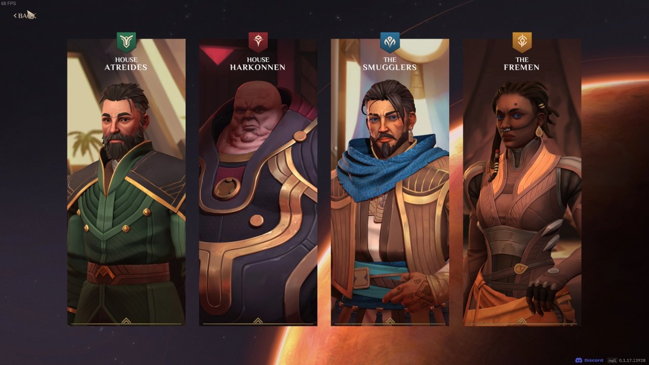 [28/04/2022] Die spielbaren Völker der Early-Access-Version: Atreides, Harkonnen, Schmuggler und Fremen.