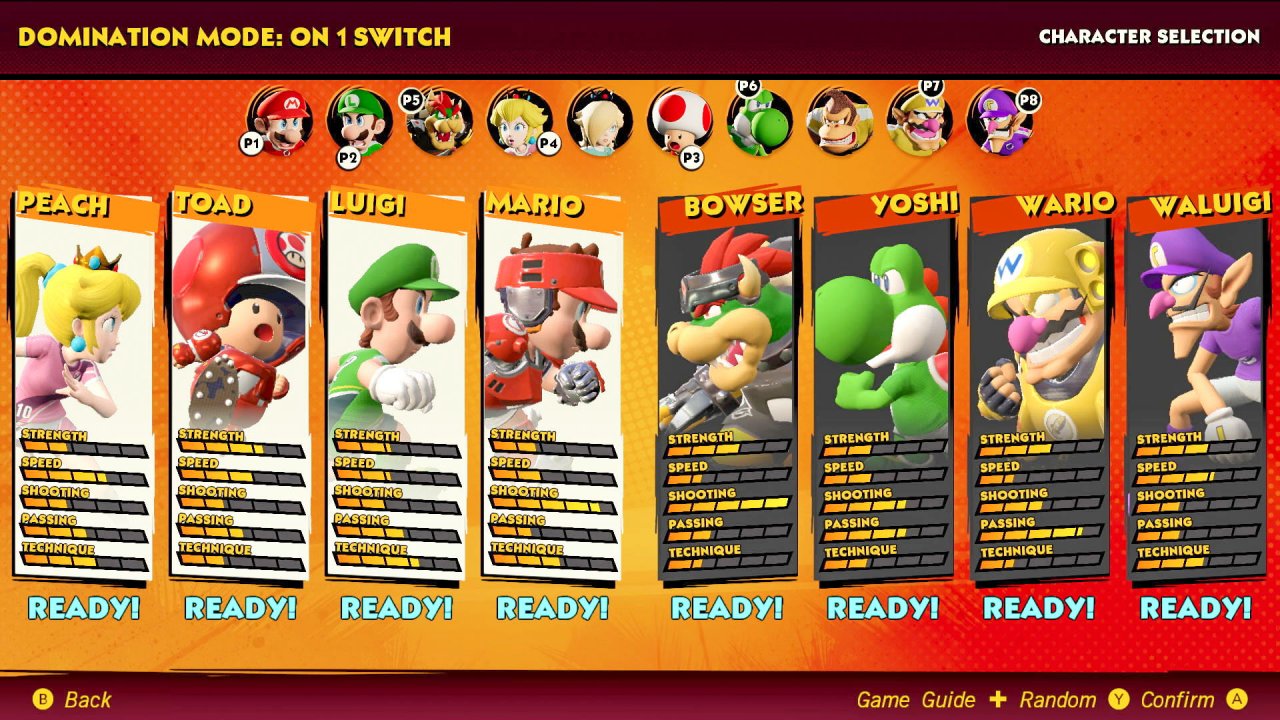 [07/04/2022] Vier-gegen-vier-Matches sind auf der Switch möglich. Toad ist vom Sidekick zur vollwertigen Spielfigur aufgestiegen, die Torwarte sind immer Boom Booms.