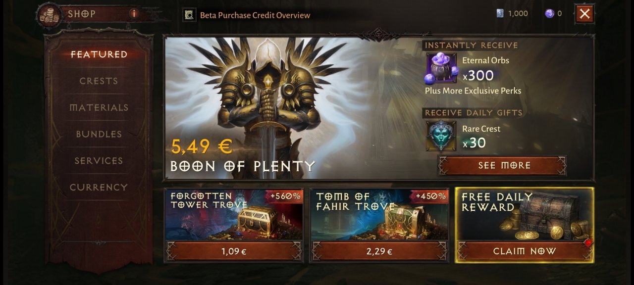 [25/04/2022] Der Shop versucht euch mit Angeboten zum Kauf zu bewegen. (Screenshot aus der Beta)