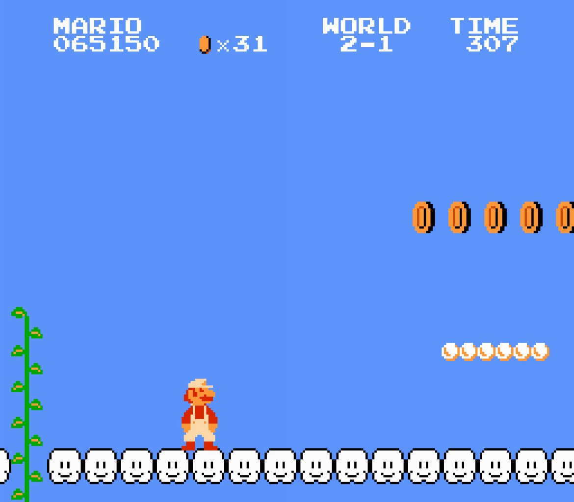 [31/05/2022] Miyamoto und Co. sind verdammt gut darin, die acht Welten von Super Mario Bros. mit Überraschungen zu spicken. Hier im Bild: eine Bohnenstange, die in einen Himmelsabschnitt führt.