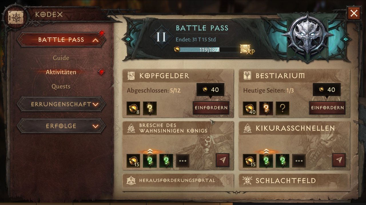 [15/06/2022] Im Endgame solltet ihr vor allem Aufgaben im Kodex abarbeiten, so erhaltet ihr Kampfpunkte und steigt im Battle Pass auf.