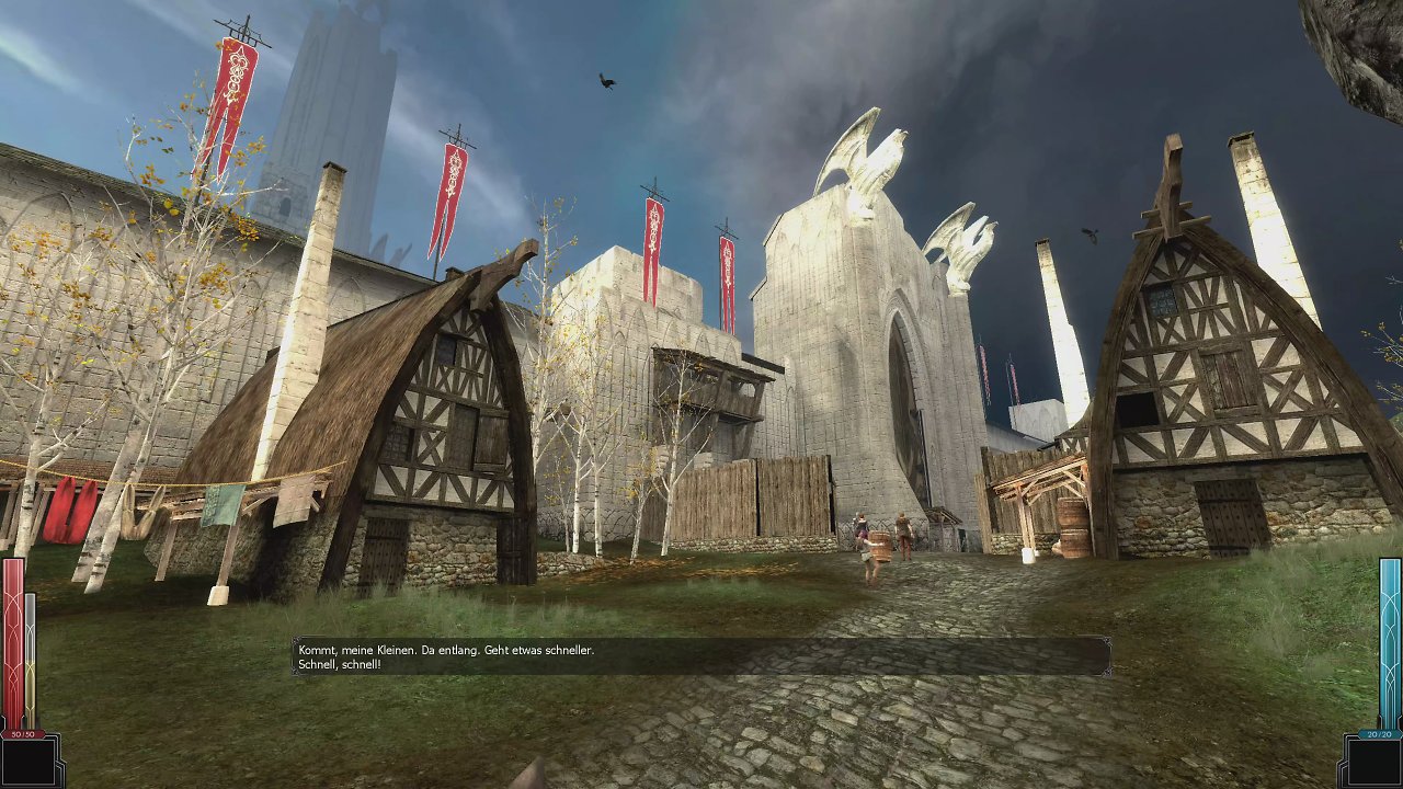 [14/04/2023] Die Stadt Steinhelm ist nicht komplett frei begehbar, dennoch laden viele Geheimnisse zum Erkunden ein. Friedlich ist es hier aber nicht lange.