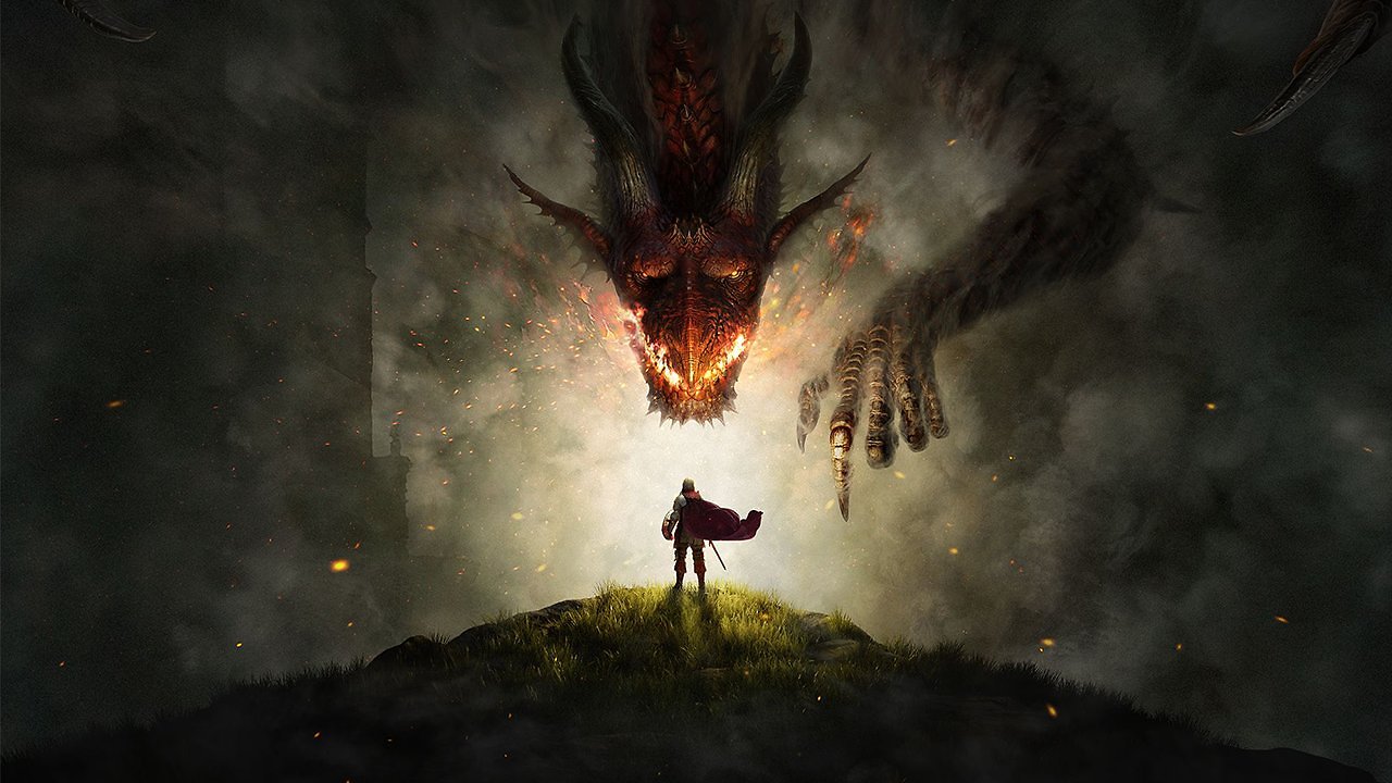 Ein Drache beugt sich über die Spielfigur von Dragon's Dogma 2.