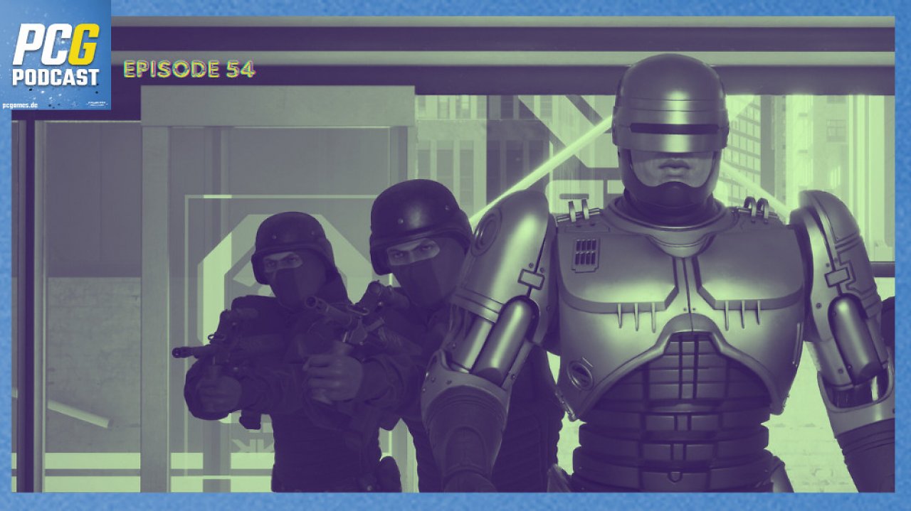 RoboCop und Soldaten blicken in unsere Richtung