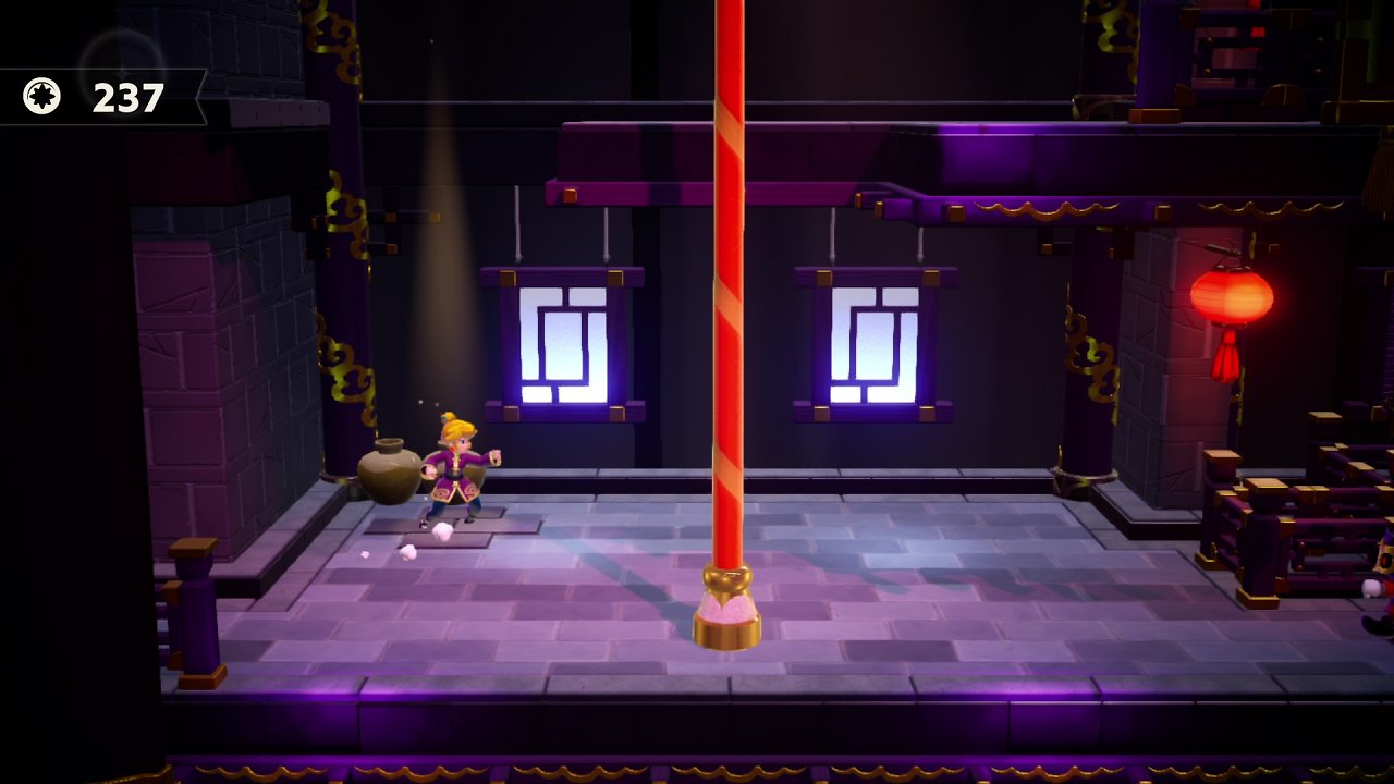 Kung-Fu-Peach stellt sich auf eine funkelnde Stelle