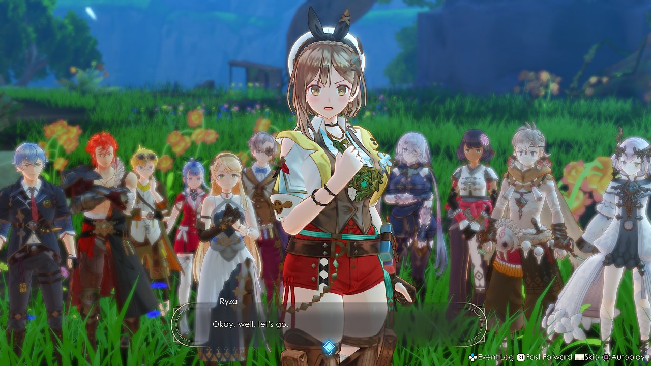 Ryza aus Atelier Ryza 3: Alchemist of the End & the Secret Key steht vor ihrer gesammten Gruppe