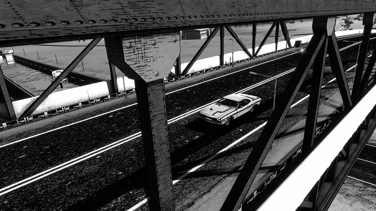 Ein Auto fährt über eine Brücke aus einer externen Kamera